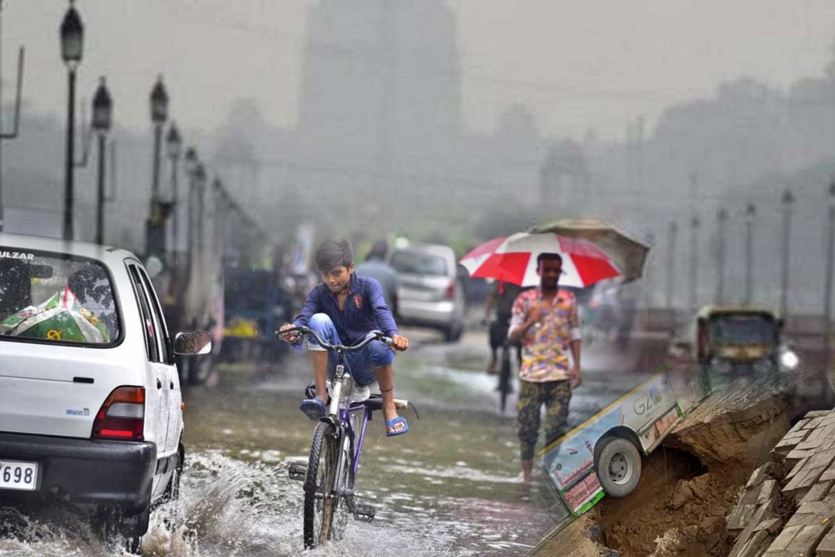 Heavy rain in Delhi: دہلی میں زبردست بارش، سڑک دھسنے سے ٹریفک متاثر