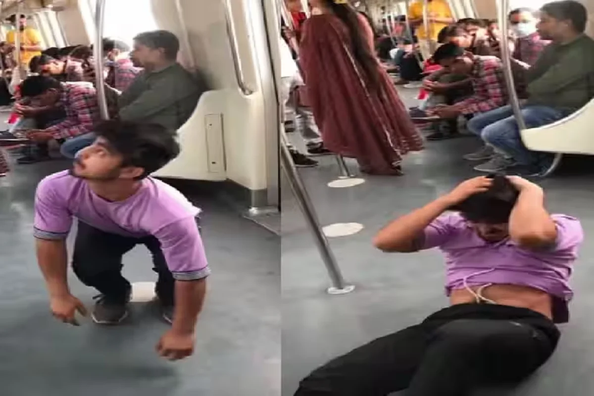 Delhi Metro Viral Video: دہلی میٹرو میں نوجوان کی ہوئی بھاری بے عزتی، بیک فلپ اسٹنٹ کرتے ہوئے فرش پر گرا، ویڈیو وائرل