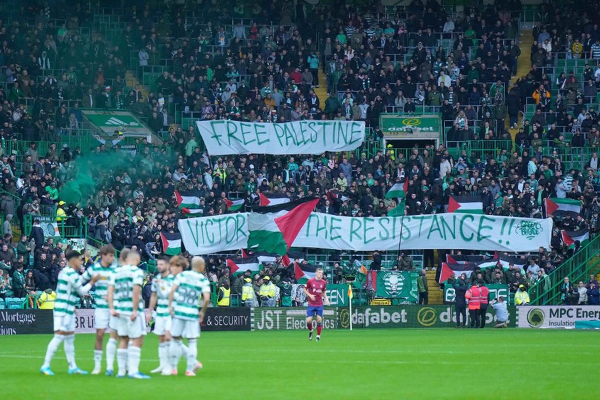 Celtic fans showing their support for the people of Palestine : یورپ کے اندر سے اٹھی فلسطین کی آزادی کی آواز، گرین بریگیڈ نے اسٹیڈیم لہرائے بینر