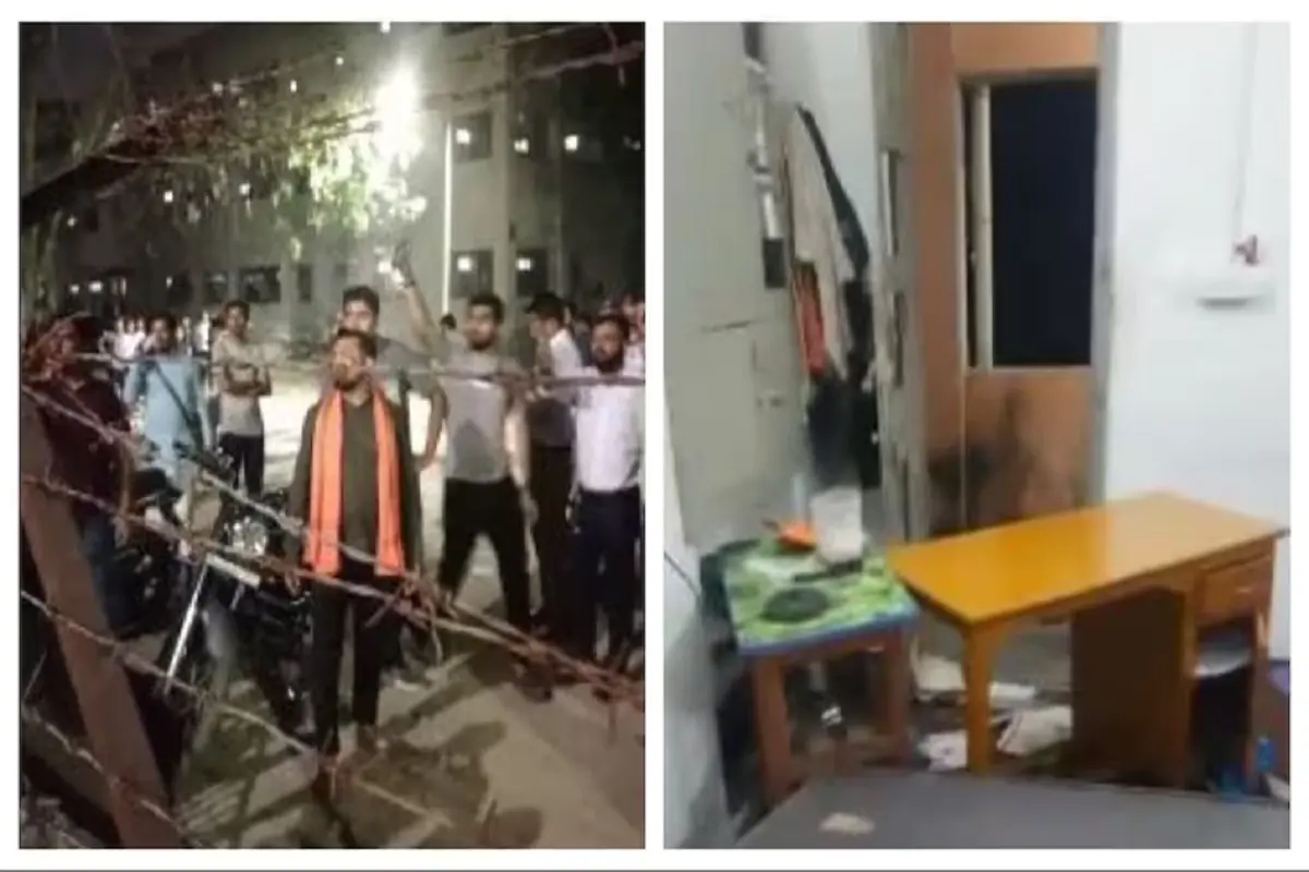 Students studying in Gujarat University  were beaten up:تروایح کے دوران گجرات یونیورسٹی میں مسلم طلبا پر شرپسندوں نے کیا حملہ،ویڈیو وائرل، اویسی نے اٹھائے سوال