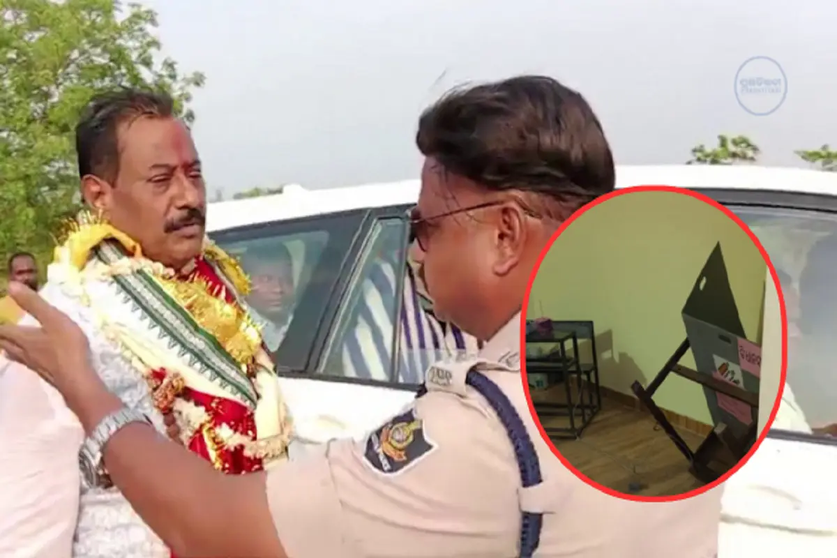 BJP candidate ‘vandalises’ EVM : بی جے پی امیدوار نے ہی توڑ دیا EVM،پولیس نے کیا گرفتار تو تھانے میں دھرنے پر بیٹھ گیا ملزم ایم ایل اے