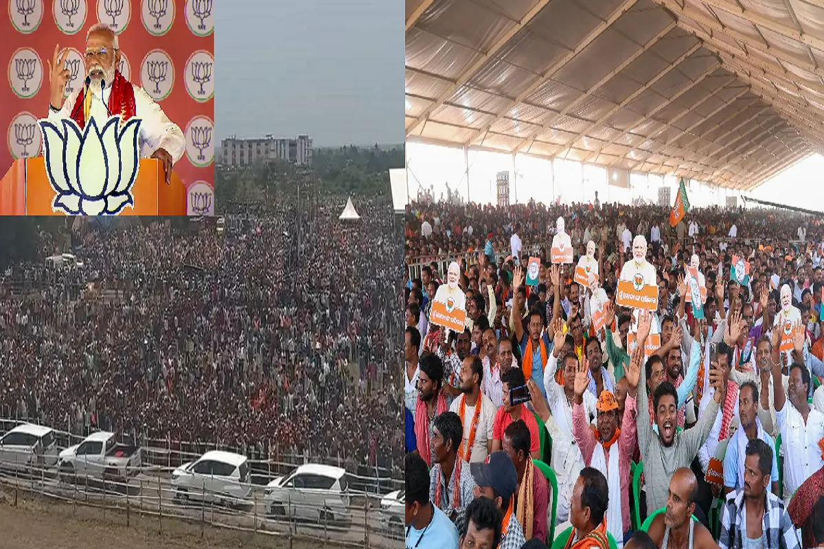 PM Modi in Odisha: پی ایم مودی کو سننے کے لیے لوگوں کی امڑی  بھیڑ ،پنڈال سے باہر بھی لوگ کھڑے آئےنظر