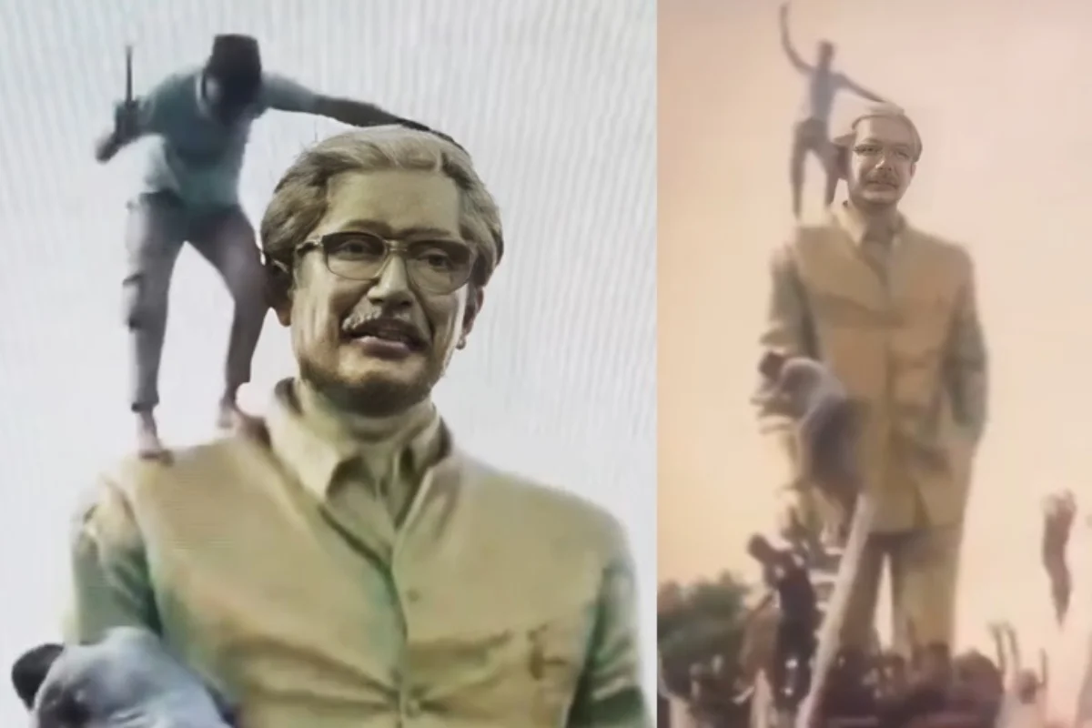 Protesters vandalise statue of Sheikh Mujibur Rahman: ڈھاکہ میں مظاہرین نے شیخ مجیب الرحمان کا توڑا مجسمہ، سڑکوں پر تقریباً چار لاکھ مظاہرین کا ہنگامہ جاری